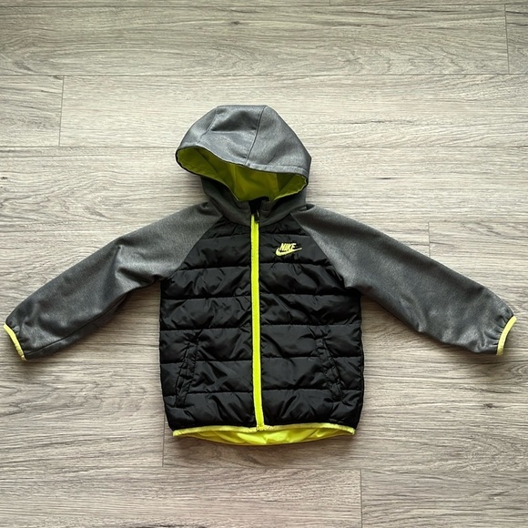 Nike Black and Gray with Neon Yellow Windbreaker Jacket Size 4T - Picture 1 of 9